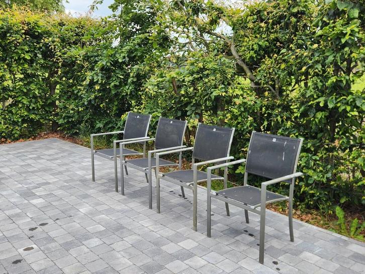 Set van 4 Aluminium outdoor stoelen, Tuin en Terras, Tuinstoelen, Gebruikt, Aluminium, Stapelbaar, Ophalen