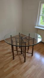 Vintage McGuire Bamboe Leren Eetkamertafel, Huis en Inrichting, Tafels | Eettafels, Ophalen, Gebruikt, Rond, Glas