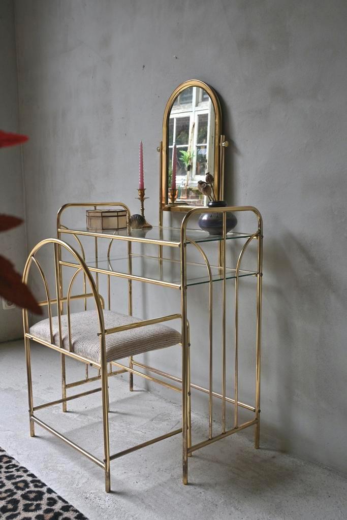 Hollywood Regency goudkleurige kaptafel, Huis en Inrichting, Tafels | Kaptafels, Zo goed als nieuw, Ophalen