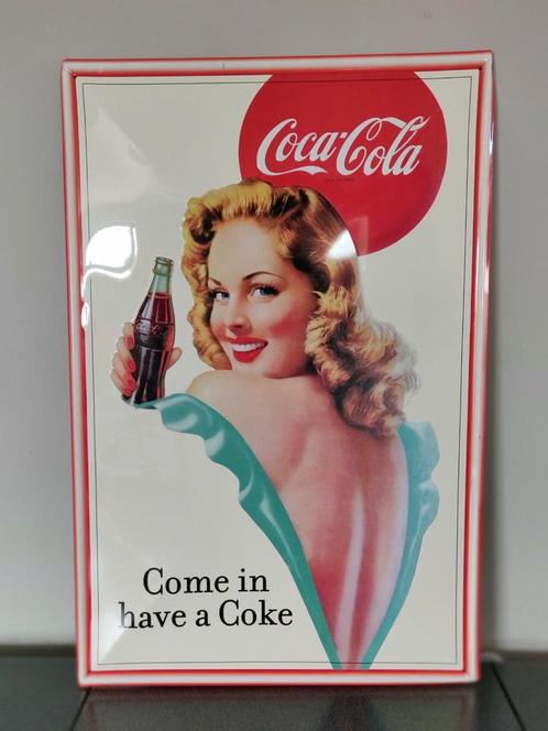 Vintage Coca-Cola Pin Up girl metalen reclame bord, Verzamelen, Merken en Reclamevoorwerpen, Nieuw, Reclamebord, Ophalen