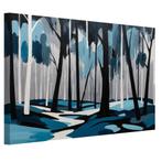 Bos abstract met blauw en zwart canvas 60x40cm - 18mm., Huis en Inrichting, Woonaccessoires | Wanddecoraties, Nieuw, Verzenden