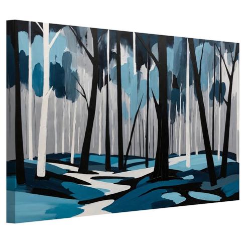 Forêt abstraite avec toile bleue et noire 60x40cm - 18mm., Maison & Meubles, Accessoires pour la Maison | Décorations murale, Neuf