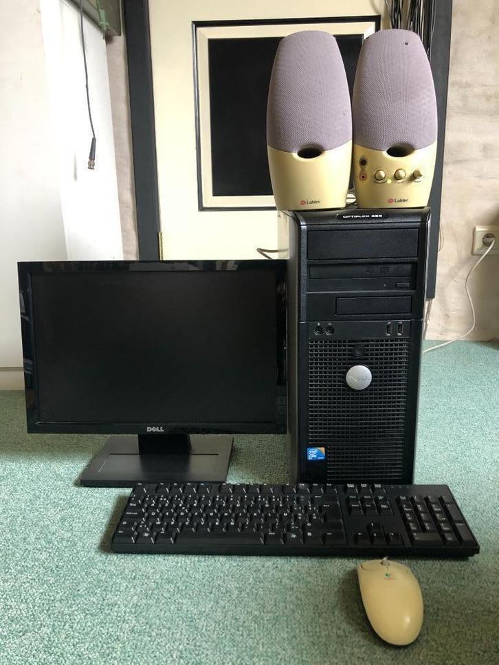Complete Dell PC met scherm, toetsenbord, muis en boxen, Computers en Software, Desktop Pc's, Gebruikt, 2 tot 3 Ghz, HDD, SSD