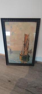 Antiek schilderij in een kader met oude ansichtkaart, Ophalen of Verzenden