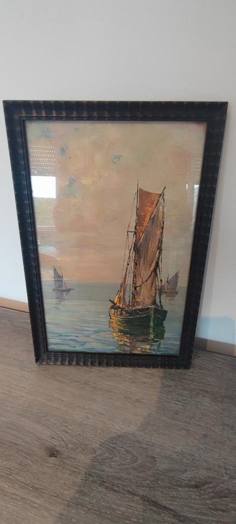 Antiek schilderij in een kader met oude ansichtkaart, Antiek en Kunst, Kunst | Schilderijen | Klassiek, Ophalen of Verzenden