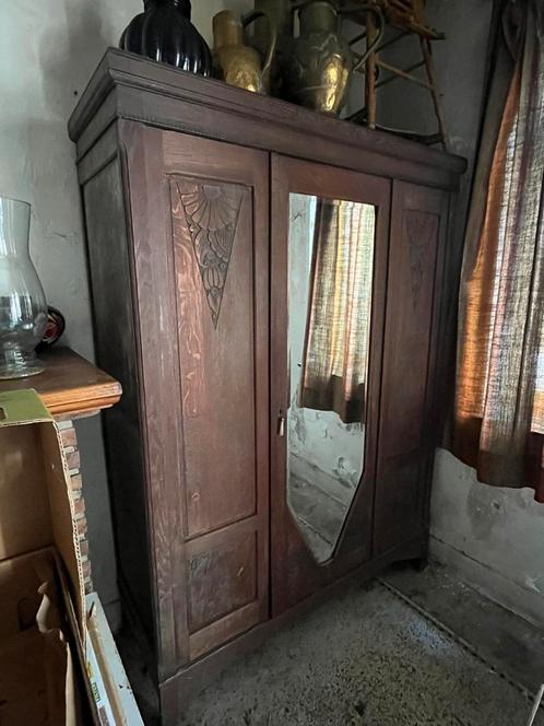 Twee mooie donkerhouten kasten met spiegeldeuren, Antiek en Kunst, Antiek | Meubels | Kasten, Ophalen
