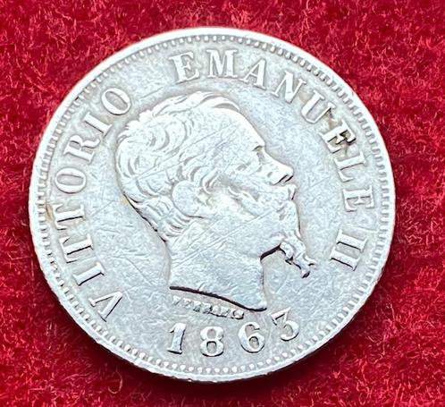 Pièce Italienne 50 Centesimi Vittorio Emanuele II 1863 M BN, Antiquités & Art, Antiquités | Argent & Or, Argent, Enlèvement ou Envoi