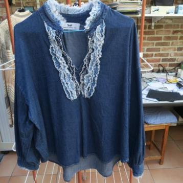 Blouse nieuw denim blauw ruches Shaft mt 40-42 beschikbaar voor biedingen