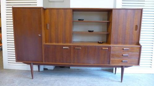 Mooie vintage highboard midcentury retro wandkast, Huis en Inrichting, Kasten | Wandmeubels, Gebruikt, 100 tot 150 cm, 200 tot 250 cm