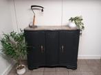 Elegante zwarte dressoir met uniek marmeren blad, Huis en Inrichting, Ophalen, Zo goed als nieuw