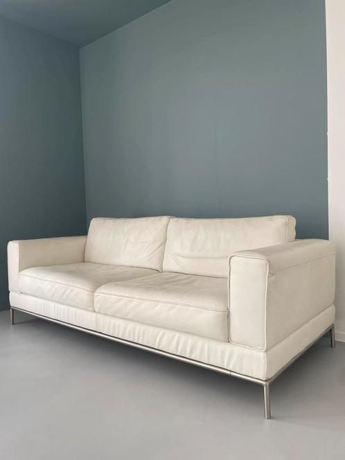 Witte lederen zetel - 2-zit 3-zit, Huis en Inrichting, Zetels | Zetels en Chaises Longues, Zo goed als nieuw, Ophalen