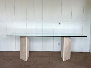 Vintage design travertine eetkamertafel, ca 1980’s beschikbaar voor biedingen