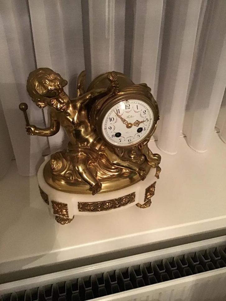 zeer mooi zwaar bronzen klokstel met  kandelaars, Antiek en Kunst, Antiek | Klokken, Ophalen