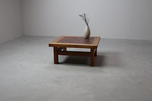 Mid-Century botanical ceramic tile coffee table in Oak, Huis en Inrichting, Tafels | Salontafels, Gebruikt, Vierkant, Ophalen