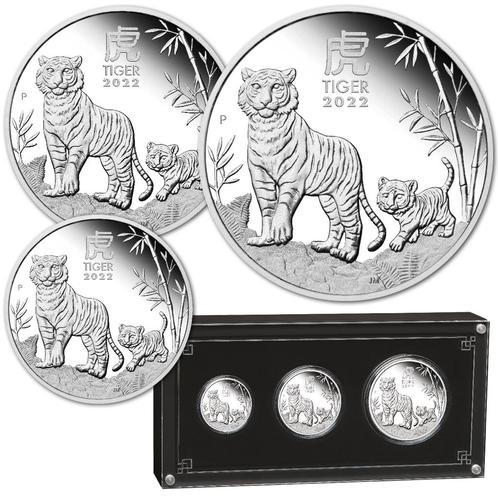 2022 PerthMint Australian Lunar Series III Year of the Tiger, Postzegels en Munten, Munten | Oceanië, Setje, Zilver, Ophalen of Verzenden
