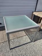 Glazen tafel (binnen of buiten) 4 personen, Huis en Inrichting, Tafels | Eettafels, Ophalen, Gebruikt, 50 tot 100 cm, Vierkant