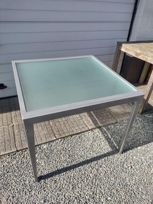 Glazen tafel (binnen of buiten) 4 personen, Huis en Inrichting, Tafels | Eettafels, Gebruikt, 50 tot 100 cm, 50 tot 100 cm, Vier personen