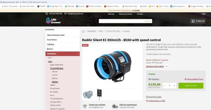 RadAir Silent EC afzuiger 850m3/h 200 mm, Tuin en Terras, Kweekspullen, Zo goed als nieuw, Klimaatbeheersing, Ophalen