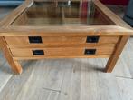 Table basse de salon carrée en Teck massif - plateau vitré, Ophalen, 50 tot 100 cm, 50 tot 100 cm, Zo goed als nieuw