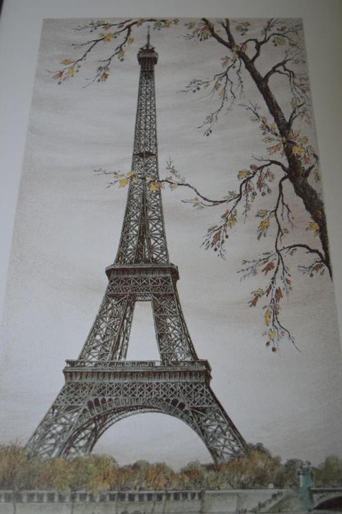Parijs Eiffeltoren / Prachtige Litho uit 1960-1970 - UNIEK !, Huis en Inrichting, Woonaccessoires | Lijsten, Zo goed als nieuw