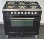 🍀 Poêle Boretti de luxe 90 cm, noir brillant, 6 brûleurs et, Comme neuf, 5 zones de cuisson ou plus, Classe énergétique A ou plus économe