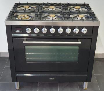 🍀 Luxe Fornuis Boretti 90 cm hoogglans zwart 6 pits 1 oven