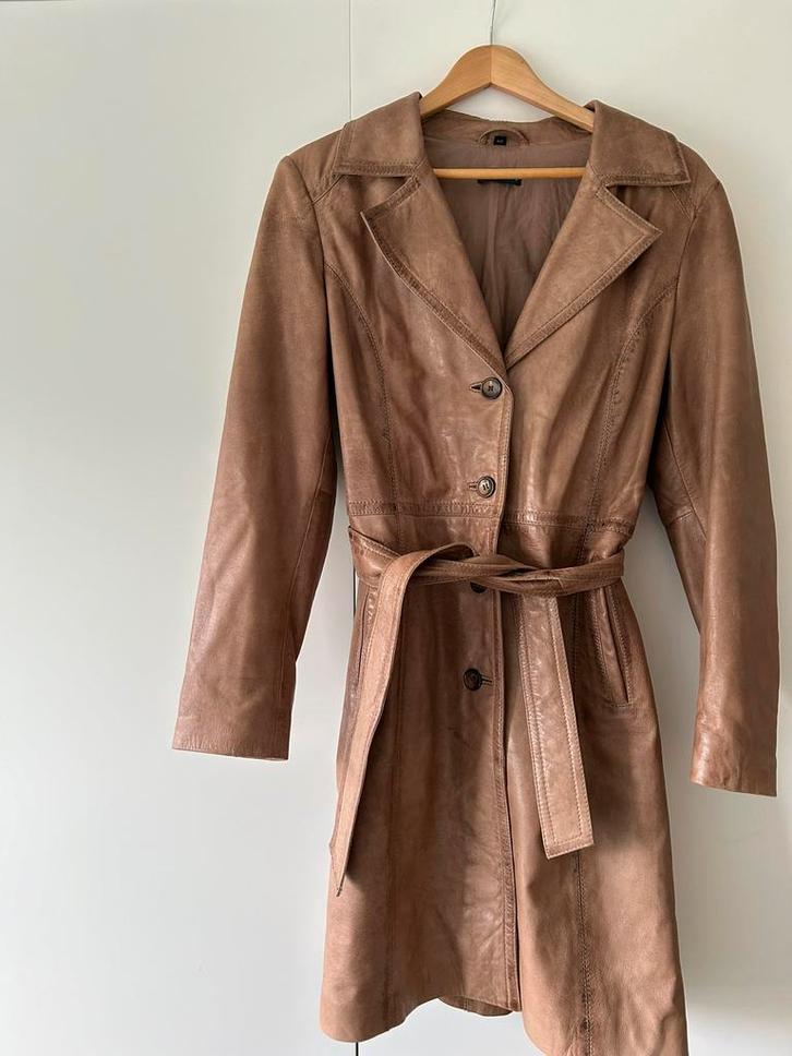 Lederen trenchcoat Terre Bleu M/L, Kleding | Dames, Jassen | Winter, Gedragen, Maat 42/44 (L), Beige, Verzenden