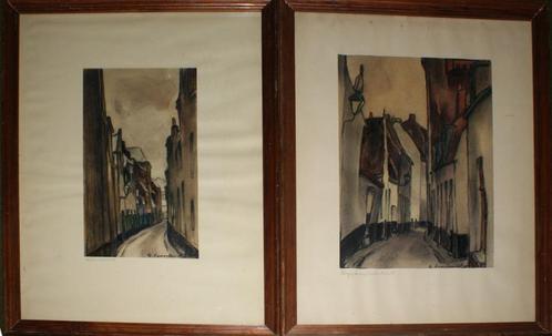 Gustaaf Crommelynck (1883-1961): 2 Gentse stadszichten 38x47, Antiek en Kunst, Kunst | Schilderijen | Klassiek, Ophalen of Verzenden