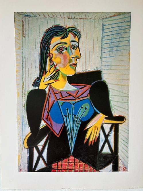 PICASSO - Originele poster Woman in Chair" 1986 - 80 x 60cm, Antiek en Kunst, Kunst | Litho's en Zeefdrukken, Ophalen of Verzenden