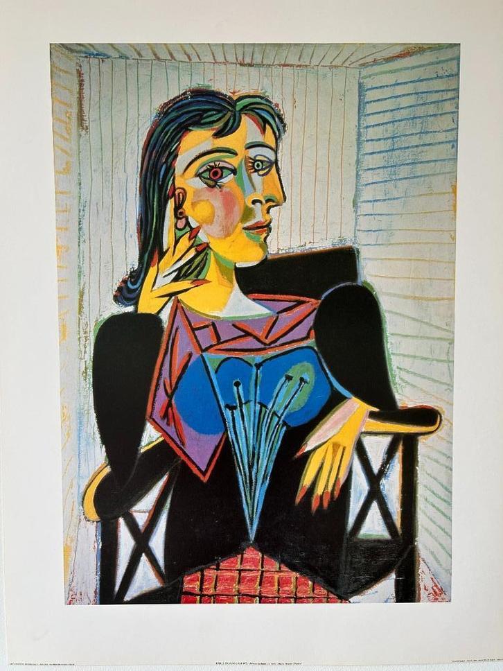PICASSO - Originele poster Woman in Chair" 1986 - 80 x 60cm, Antiek en Kunst, Kunst | Litho's en Zeefdrukken, Ophalen of Verzenden