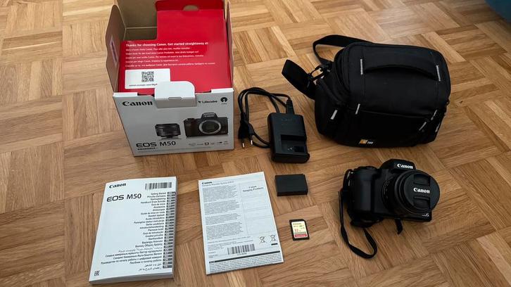 Canon EOS M50 + objectif 15–45 mm – kit complet, Audio, Tv en Foto, Fotocamera's Digitaal, Compact, Canon, Ophalen