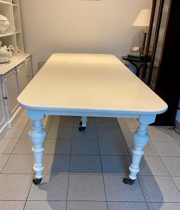 Witte eettafel voor 8-10 p., Huis en Inrichting, Tafels | Eettafels, Gebruikt, 100 tot 150 cm, 200 cm of meer, Vijf personen of meer