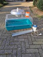 Kuikenbak met warmtelamp., Ophalen