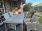 Tuintafel en 4 verstelbare tuinstoelen met kussens, Ophalen, Gebruikt