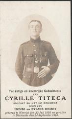 Gesneuvelde 1914-1918  Cyrille Titeca, Verzamelen, Bidprentjes en Rouwkaarten, Ophalen of Verzenden