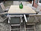 Table en teck Bristol avec 7 chaises pliantes, Jardin & Terrasse, Utilisé, 8 places, Enlèvement ou Envoi, Aluminium