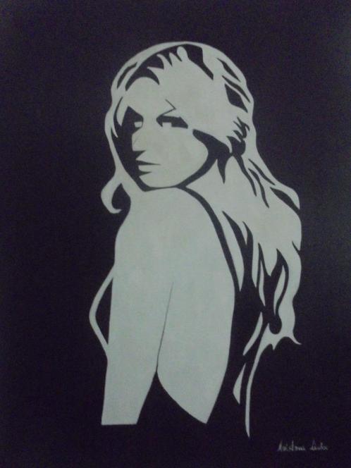 olieschilderij popart modest girl (60x80cm), Antiek en Kunst, Kunst | Schilderijen | Modern, Ophalen of Verzenden