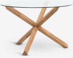 Eettafel glas/naturel eiken, Huis en Inrichting, Tafels | Eettafels, Ophalen, Glas, Rond, Zo goed als nieuw