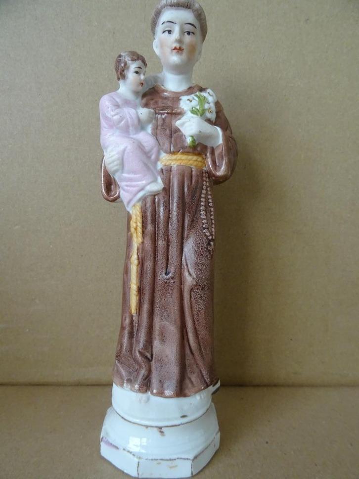 Antiek beeld Heilige Antonius en Jezus porselein 32cm 1850, Antiek en Kunst, Antiek | Religieuze voorwerpen, Ophalen of Verzenden