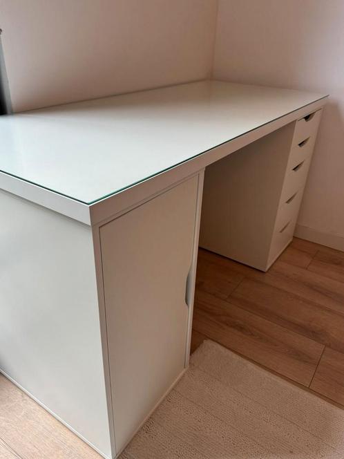 Witte Make-up/Bureau Kast met 5 Lades + Glasblad op Maat, Huis en Inrichting, Bureaus, Zo goed als nieuw, Bureau, Ophalen of Verzenden
