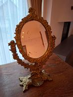 Spiegel in koperen frame op voet, Antiek en Kunst, Ophalen, Ovaal, Minder dan 50 cm, Minder dan 100 cm