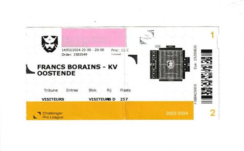 (gebruikt) ticket : Francs Borains - KV Oostende, 14/02/2024, Verzamelen, Sportartikelen en Voetbal, Gebruikt, Overige typen, Ophalen of Verzenden