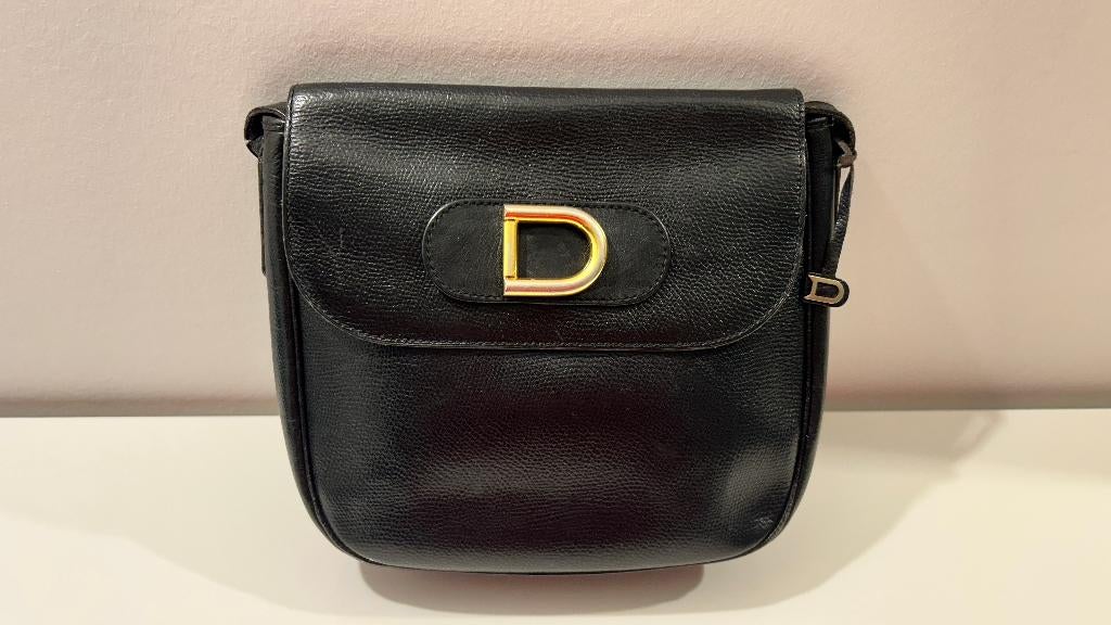 Authentieke vintage zwarte Delvaux schoudertas, Autres marques, Cuir, Enlèvement ou Envoi, Comme neuf