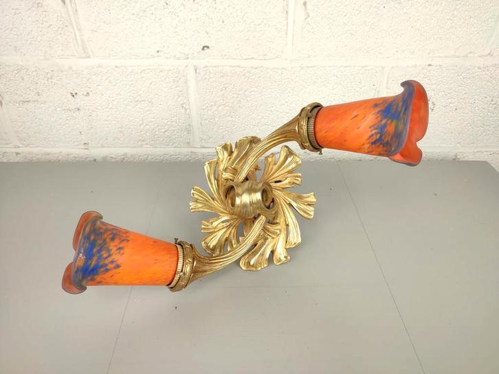 Verguld bronzen plafondlamp 'Le Verre Francais', Antiquités & Art, Antiquités | Éclairage, Enlèvement ou Envoi