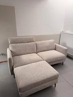 Beige driezit nieuw met poef, Huis en Inrichting, Zetels | Zetels, Ophalen, 75 tot 100 cm, Rechte bank, Stof