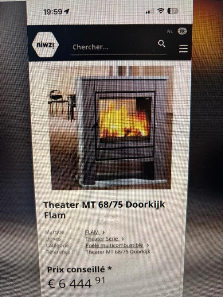 Poêle à bois, et charbon, FLAM Theater mt 68/75 peu utilisé, Maison & Meubles, Poêles, Comme neuf, Autoportant, Poêle à bois, Bois