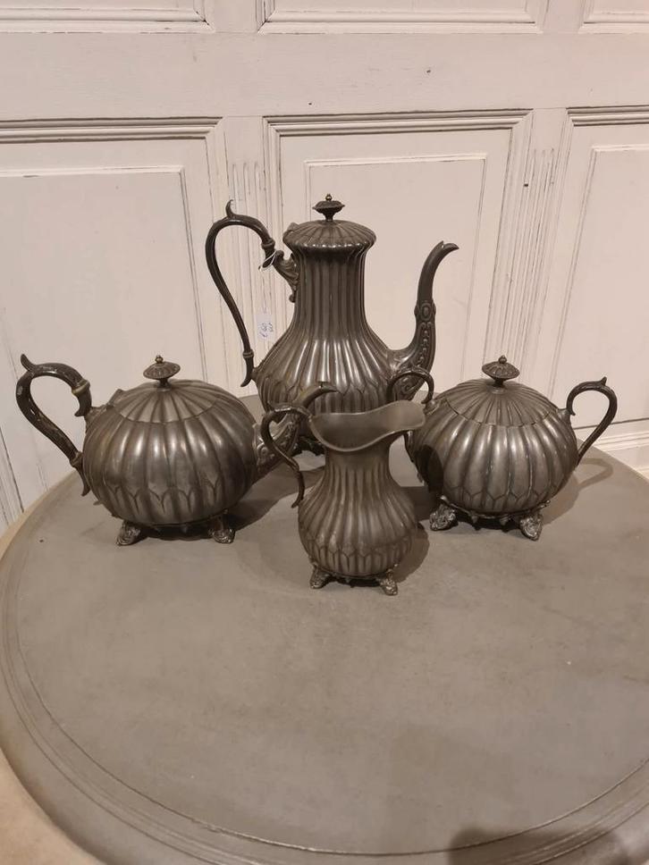 Antieke tinnen thee- en koffieset ... Deakin&son Sheffield, Antiek en Kunst, Antiek | Tin, Ophalen of Verzenden