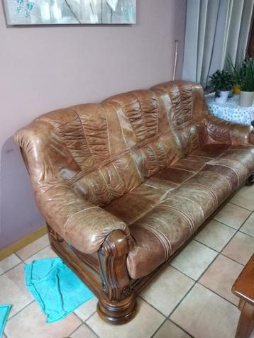  ⭐Lounge van volnerfleer met massief eikenhoutwerk 3+1+1⭐  beschikbaar voor biedingen