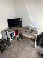 Bureau d’angle blanc/bois, Ophalen, Zo goed als nieuw, Hout