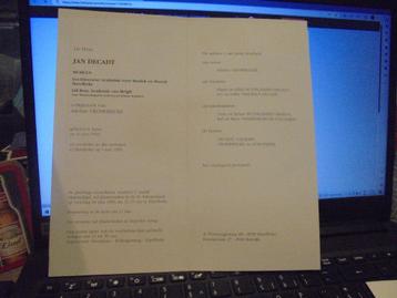 Jan Decadt rouwbrief, Verzamelen, Ophalen of Verzenden, Rouwkaart